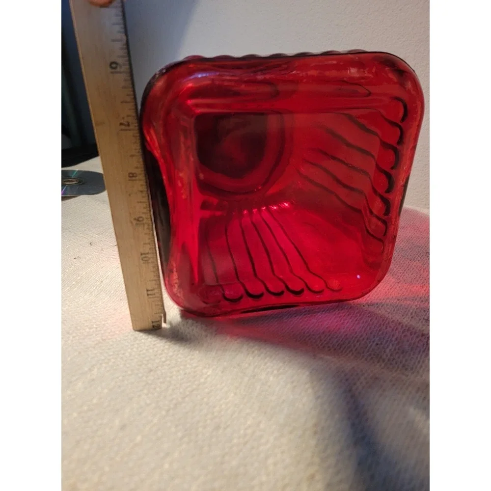 Vintage Artland‎ Painted Red Ribbed Glass Kitchen Canister Jar w Lid Large